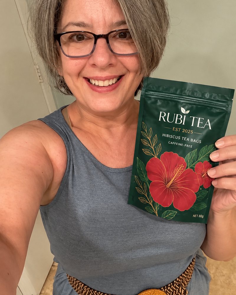 Enjoying Rubi Tea hibiscus tea