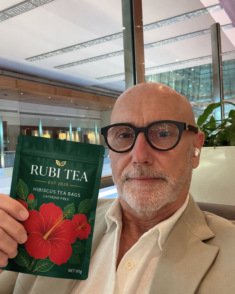 Enjoying Rubi Tea hibiscus tea
