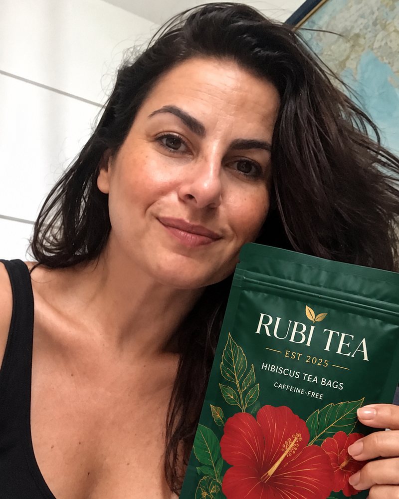 Enjoying Rubi Tea hibiscus tea
