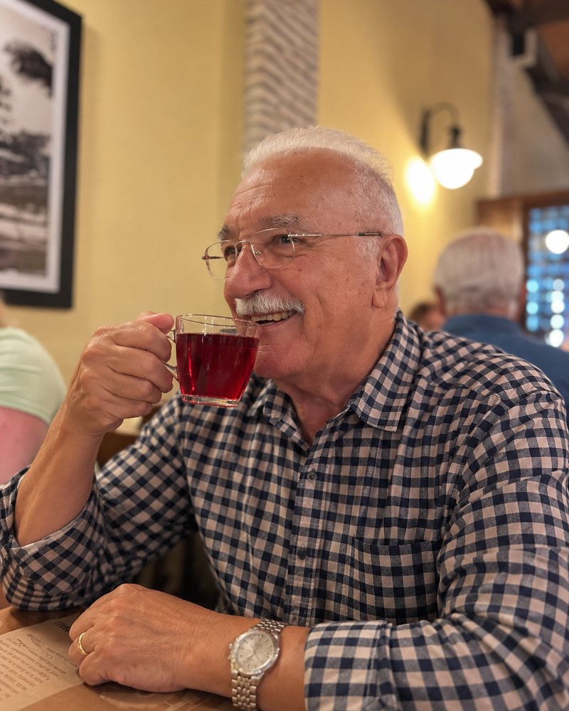 Enjoying a cup of hibiscus tea