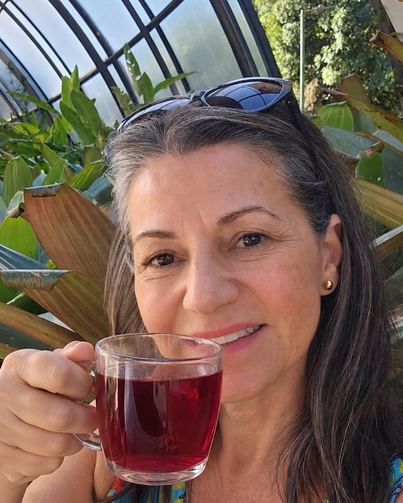 Enjoying a cup of hibiscus tea