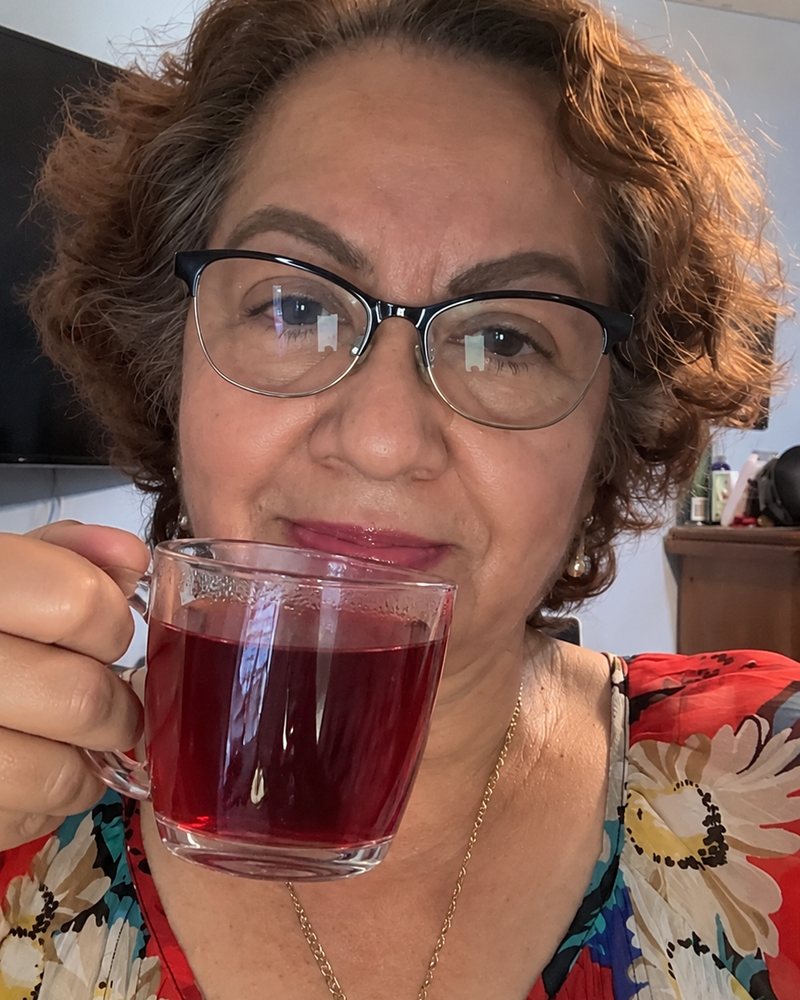 Enjoying a cup of hibiscus tea