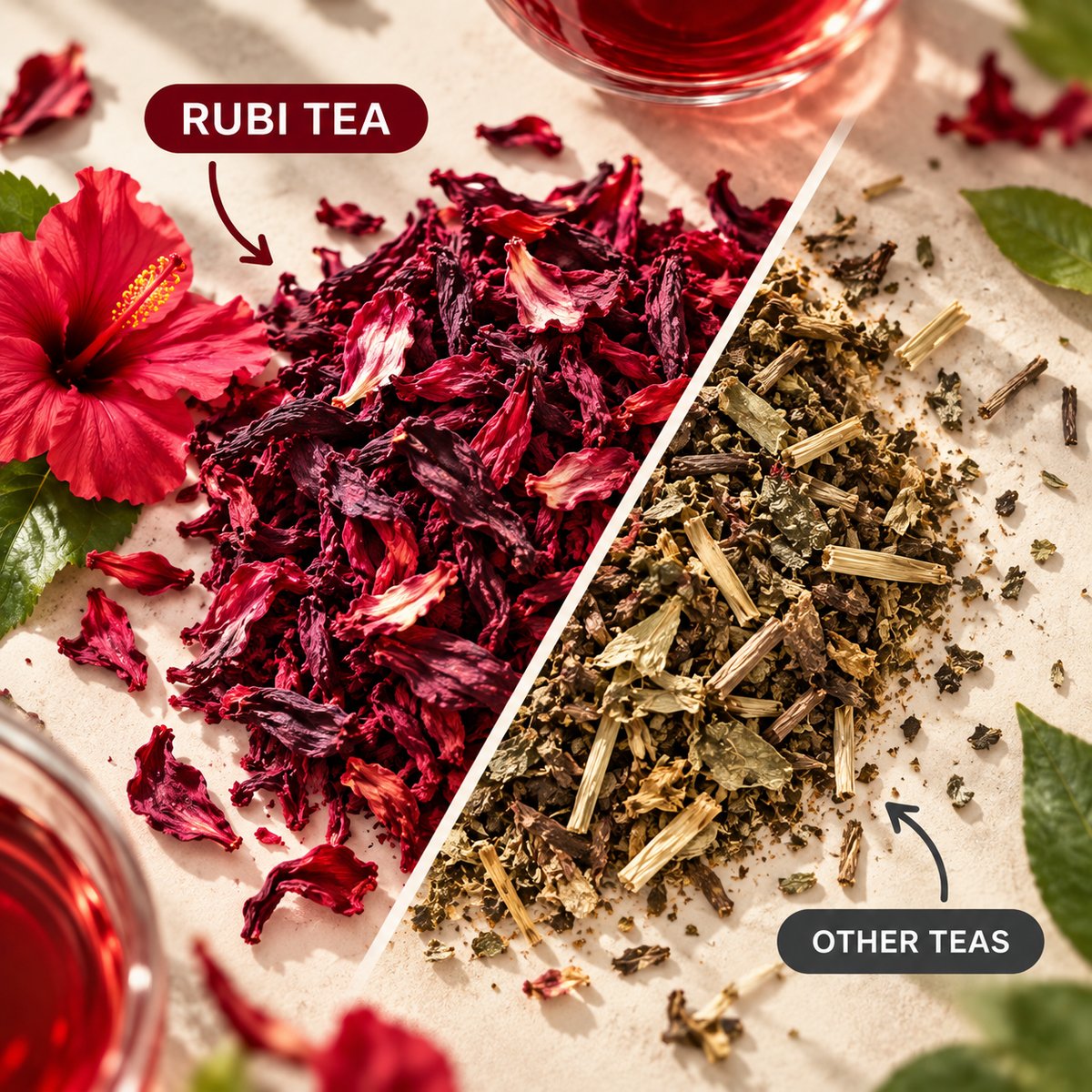 Rubi Tea deep-red hibiscus compared with other teas